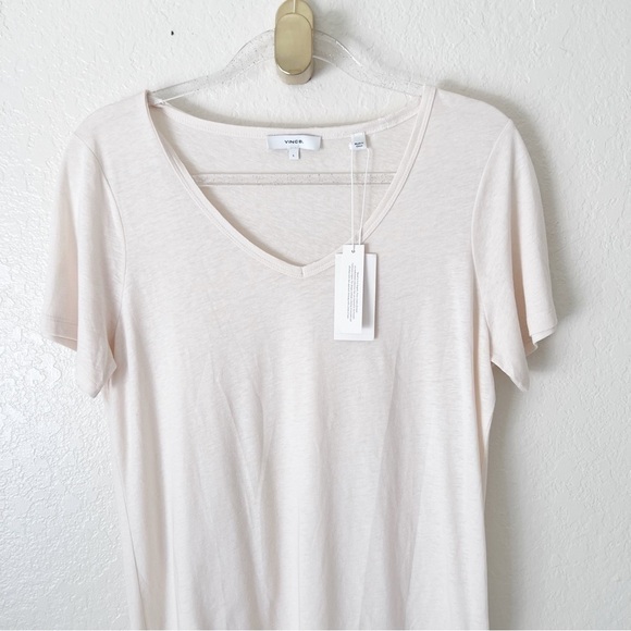 NWT VINCE V NECK LINEN BLEND WOMEN TEE SIZE L - Picture 3 of 12